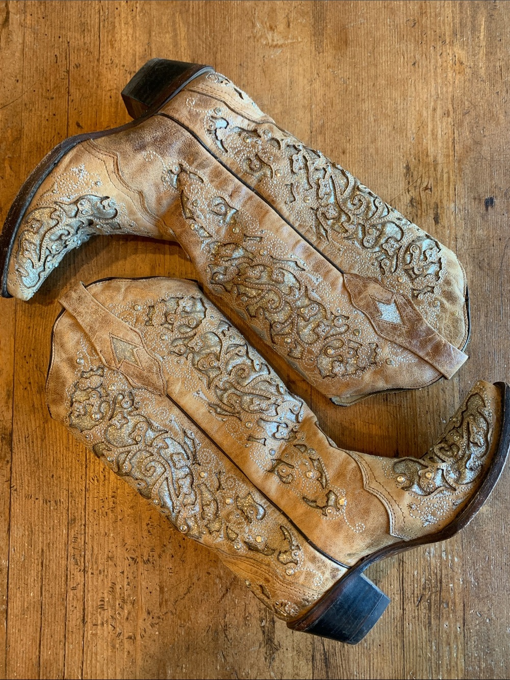 Corral Tan Leather Handcrafted Glitter Boot - Picture 13 of 16